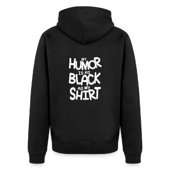 Mein Humor ist so schwarz wie mein Shirt - Unisex Premium Bio Zip Hoodie - Schwarz - Hinten - Nico (187cm)