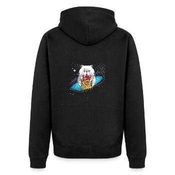 Katze Kätzchen Perserkatze Weltraum Pizza Geschenk - Unisex Premium Bio Zip Hoodie - Schwarz - Hinten - Nico (187cm)