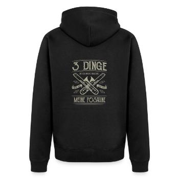Blasmusik Shirt · Musikant · 3 Dinge - Unisex Premium Bio Zip Hoodie - Schwarz - Hinten - Nico (187cm)