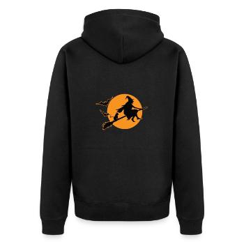 Hexe Hexenbesen Halloween - Unisex Premium Bio Zip Hoodie - Schwarz - Hinten - Nico (187cm)