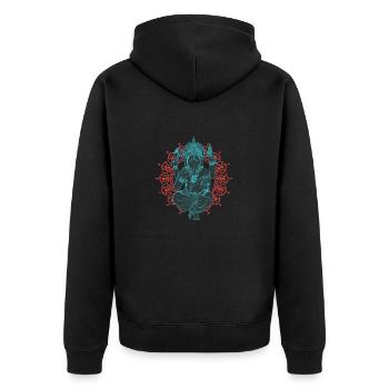 Ganesha - LIMITED BLUE EDITION - Unisex Premium Bio Zip Hoodie - Schwarz - Hinten - Nico (187cm)