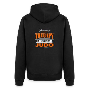 judo is my therapy - Unisex Premium Bio Zip Hoodie - Schwarz - Hinten - Nico (187cm)