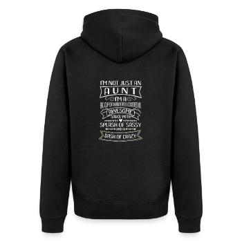 I'm not just an Aunt Splash of Sassy - Unisex Premium Bio Zip Hoodie - Schwarz - Hinten - Nico (187cm)