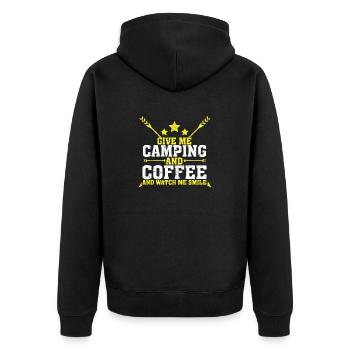 Camping and Coffee - Unisex Premium Bio Zip Hoodie - Schwarz - Hinten - Nico (187cm)