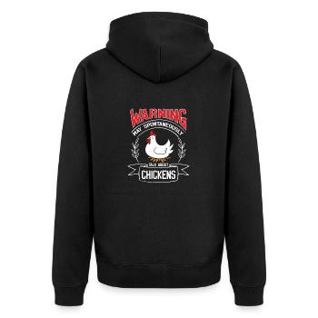 Warning may spontaneously talk about Chickens - Unisex Premium Organic Zip Hoodie - black - Back - Nico (187cm)