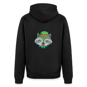 Schreiender lachender Weihnachts Waschbär mit grünen Hut - Unisex Premium Bio Zip Hoodie - Schwarz - Hinten - Nico (187cm)
