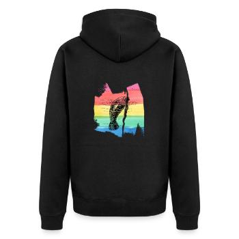 Walross Robbe Walross Kuh T Shirt - Unisex Premium Bio Zip Hoodie - Schwarz - Hinten - Nico (187cm)