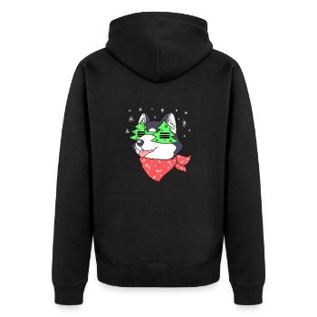 Weihnachten – Weihnachtspullover – Husky - Unisex Premium Bio Zip Hoodie - Schwarz - Hinten - Nico (187cm)