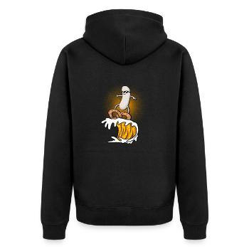 Surfing white sausage on Hefeweizen wave with pretzel - Unisex Premium Organic Zip Hoodie - black - Back - Nico (187cm)