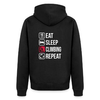 Eat Sleep Climbing Repeat - Unisex Premium Bio Zip Hoodie - Schwarz - Hinten - Nico (187cm)