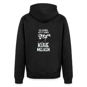 ich würde jetzt lieber kühe melken - Unisex Premium Bio Zip Hoodie - Schwarz - Hinten - Nico (187cm)