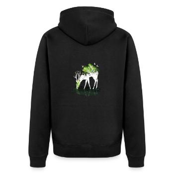 Hirsch Natur WIld - Unisex Premium Bio Zip Hoodie - Schwarz - Hinten - Nico (187cm)