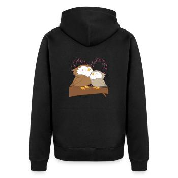 Eule - Uhu - Kauz - Eulen - Familie - Kuscheln - Unisex Premium Bio Zip Hoodie - Schwarz - Hinten - Nico (187cm)