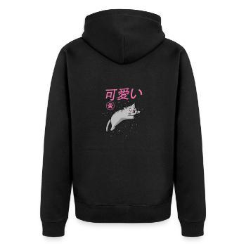 Kawaii Katze Cat süß und niedlich Geschenk - Unisex Premium Bio Zip Hoodie - Schwarz - Hinten - Nico (187cm)