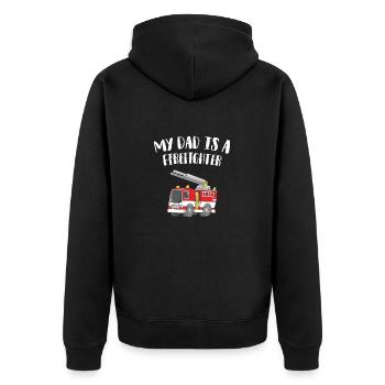 Mein Papa ist Feuerwehrmann, Feuerwehrauto - Unisex Premium Bio Zip Hoodie - Schwarz - Hinten - Nico (187cm)