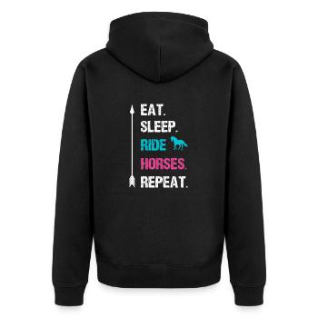 Eat Sleep Pferde Reiten Repeat - Pferdeliebhaber - Unisex Premium Bio Zip Hoodie - Schwarz - Hinten - Nico (187cm)