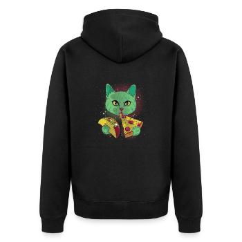 Chat cosmique chats avec pizza - Veste à capuche bio Premium Unisexe - noir - Dos - Nico (187cm)