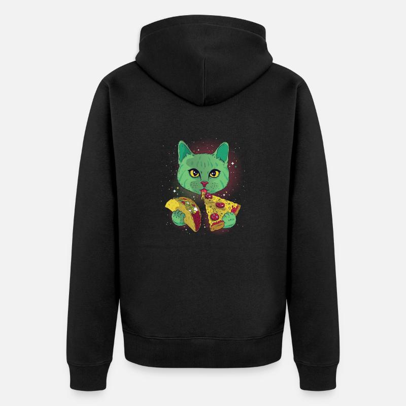 Chat cosmique chats avec pizza - Veste à capuche bio Premium Unisexe - noir