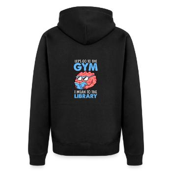 Let's go to the Gym Library Books Worm Gift - Unisex Premium Organic Zip Hoodie - black - Back - Nico (187cm)