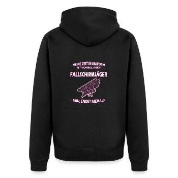 Bundeswehr Fallschirmjäger Barettabzeichen - Unisex Premium Bio Zip Hoodie - Schwarz - Hinten - Nico (187cm)