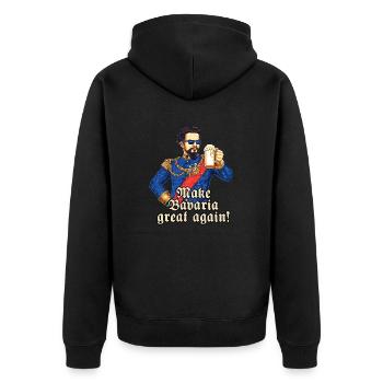 Make Bavaria great again - blauer König Ludwig - Unisex Premium Bio Zip Hoodie - Schwarz - Hinten - Nico (187cm)