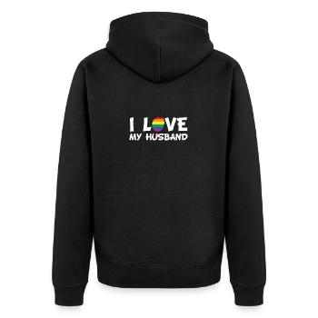 Gay j'aime mon mari - Veste à capuche bio Premium Unisexe - noir - Dos - Nico (187cm)
