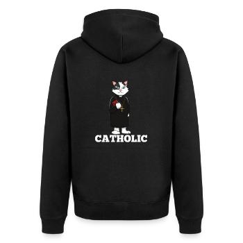 Catholic Cat Funny Pun Bible Crucifix Wordplay Gif - Unisex Premium Bio Zip Hoodie - Schwarz - Hinten - Nico (187cm)