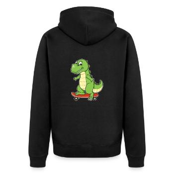 Dino Dinosaurier Skateboard T-Rex Skater Board - Unisex Premium Bio Zip Hoodie - Schwarz - Hinten - Nico (187cm)