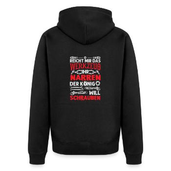 Reicht mir das Werkzeug Der König will Schrauben - Unisex Premium Bio Zip Hoodie - Schwarz - Hinten - Nico (187cm)