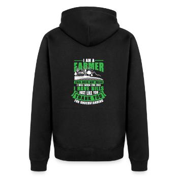 Ich bin ein Landwirt mit Rechnungen wie du auch - Unisex Premium Bio Zip Hoodie - Schwarz - Hinten - Nico (187cm)