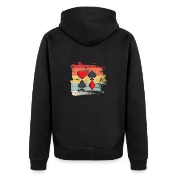 Retro Kartenspiel Herz Pik Karo Kreuz Geschenkidee - Unisex Premium Bio Zip Hoodie - Schwarz - Hinten - Nico (187cm)
