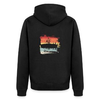 Retro Vintage Zürich Stadt Schweiz Skyline - Unisex Premium Bio Zip Hoodie - Schwarz - Hinten - Nico (187cm)