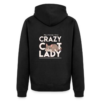 Ja, es stimmt, ich bin eine verrückte Katzendame - Unisex Premium Bio Zip Hoodie - Schwarz - Hinten - Nico (187cm)