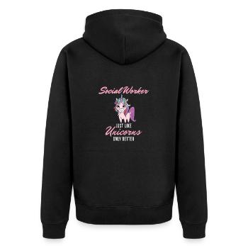 Social Worker Unicorn Girl Graduation School - Unisex Premium Bio Zip Hoodie - Schwarz - Hinten - Nico (187cm)