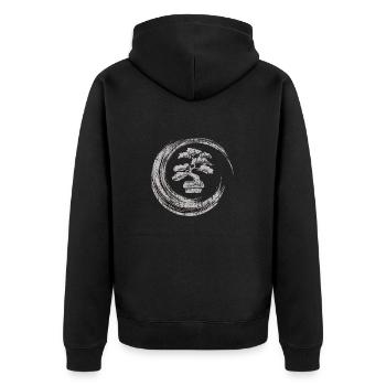 bonsai tree enso circle vintage zen calligraphy - Unisex Premium Organic Zip Hoodie - black - Back - Nico (187cm)