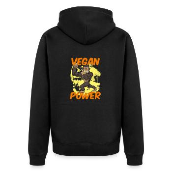 Vegan Power Gorilla Veganer Veganerin - Unisex Premium Bio Zip Hoodie - Schwarz - Hinten - Nico (187cm)