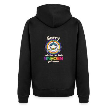 Hai Einhorn Regenbogen CDC lustig Tauchen dabbing - Unisex Premium Bio Zip Hoodie - Schwarz - Hinten - Nico (187cm)