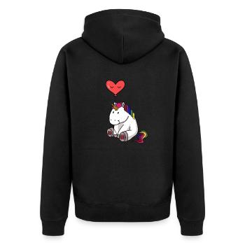 Licorne avec ballon coeur - Veste à capuche bio Premium Unisexe - noir - Dos - Nico (187cm)