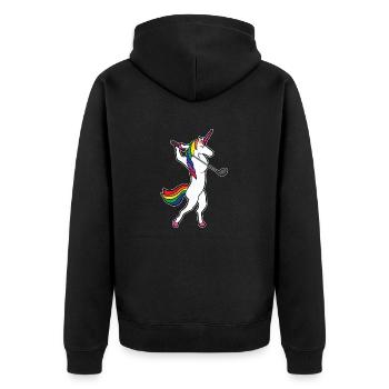 Lustiges Einhorn Golfschwung Golfspieler Geschenk - Unisex Premium Bio Zip Hoodie - Schwarz - Hinten - Nico (187cm)