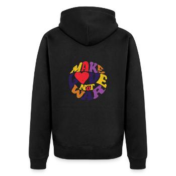 Make Love Not War anti war Hippie Musik Festival - Unisex Premium Bio Zip Hoodie - Schwarz - Hinten - Nico (187cm)