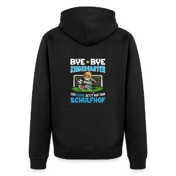 Bye Bye Kindergarten Kicke auf dem Schulhof - Unisex Premium Bio Zip Hoodie - Schwarz - Hinten - Nico (187cm)