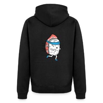 Sushi Running Sport Läufer Athlet - Unisex Premium Bio Zip Hoodie - Schwarz - Hinten - Nico (187cm)