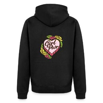 Girl Pwr Mädchenpower Mädchen Frauenabend Liebling - Unisex Premium Bio Zip Hoodie - Schwarz - Hinten - Nico (187cm)