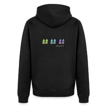 High Heels Pumps Shoeaholic grün, blau und violet - Unisex Premium Bio Zip Hoodie - Schwarz - Hinten - Nico (187cm)
