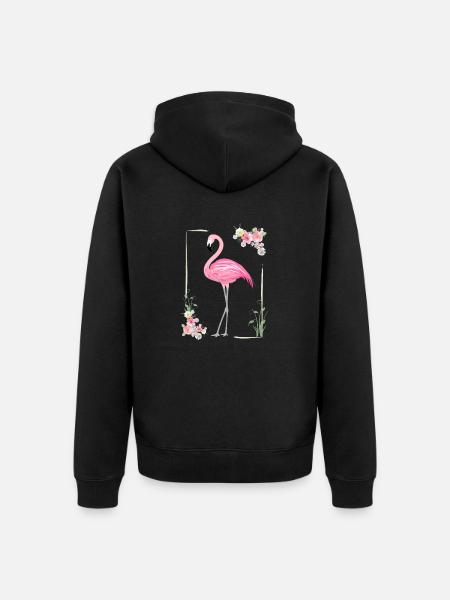 Flamingo with flowers framing - Unisex Premium Organic Zip Hoodie - black