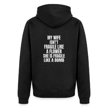 Meine Frau Blume Bombe Spruch Lustig Geschenk Witz - Unisex Premium Bio Zip Hoodie - Schwarz - Hinten - Nico (187cm)