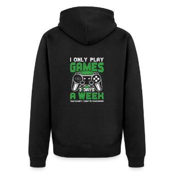 Ich spiele nur 3 Tage die Woche - Unisex Premium Bio Zip Hoodie - Schwarz - Hinten - Nico (187cm)