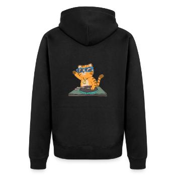 DJ Disc Jockey Disco Musik Katze Turntable Vinyl - Unisex Premium Bio Zip Hoodie - Schwarz - Hinten - Nico (187cm)