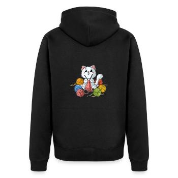 Katze Stricken Kätzchen Wolle Wollknäuel Mieze - Unisex Premium Bio Zip Hoodie - Schwarz - Hinten - Nico (187cm)