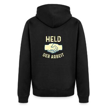 Held der Arbeit - Unisex Premium Bio Zip Hoodie - Schwarz - Hinten - Nico (187cm)
